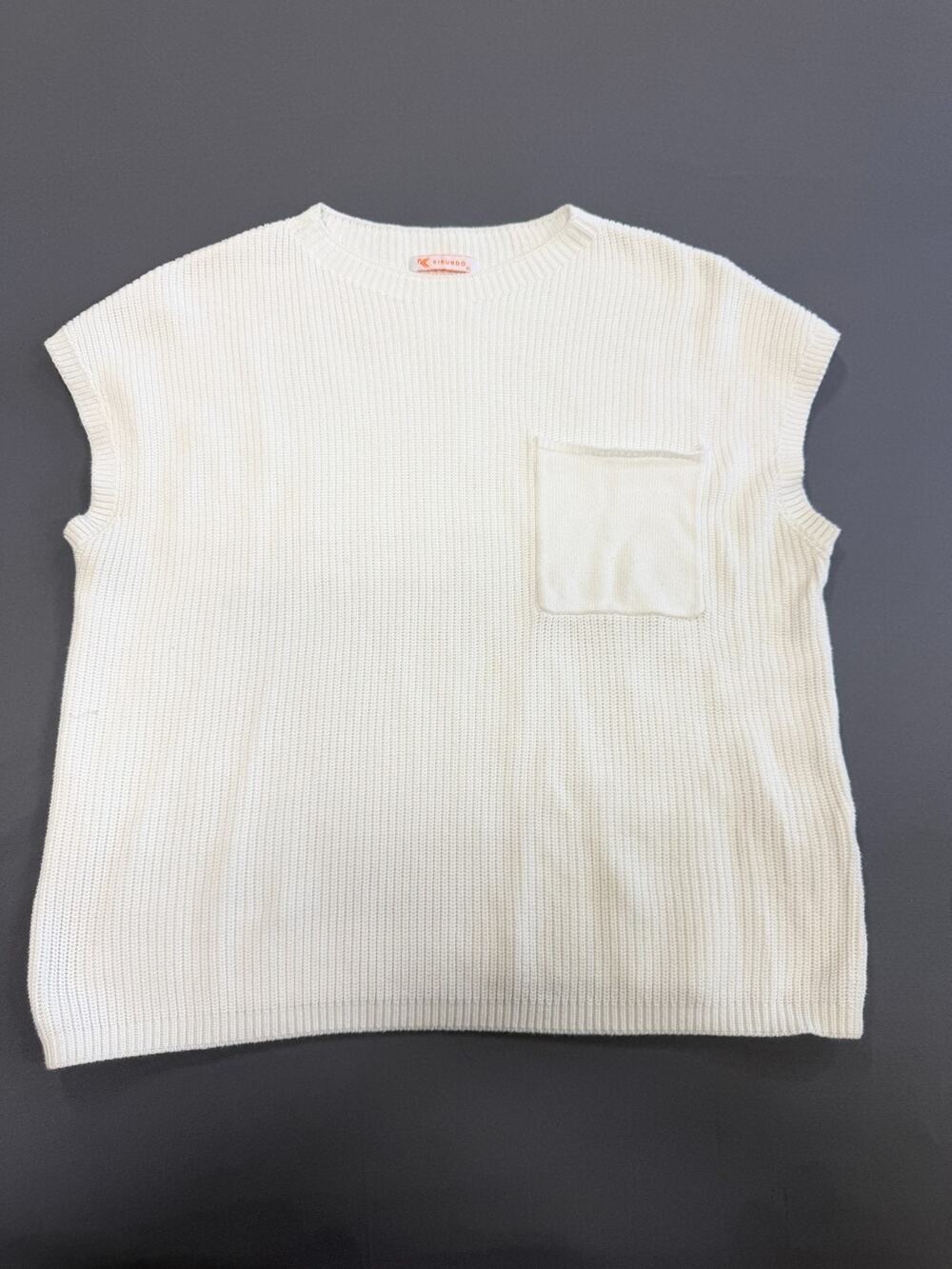 KIRUNDO Women’s White Ribbed Knit Sweater Short Sleeve Crew Neck Lightweight XL
